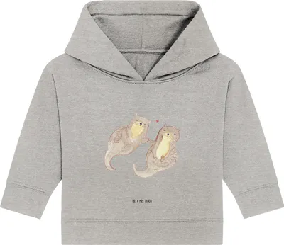 Produktbild von Mr. & Mrs. Panda Organic Baby Hoodie Otter Hände halten 12. - 18. Monat - Heather Grey - Geschenk, glücklich, Liebe, Verliebt, Seeotter, Kapuzensweatshirt, Kapuzenshirt