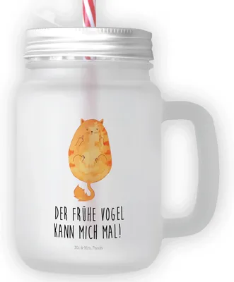 Produktbild von Mr. & Mrs. Panda Cocktailglas Katze Frühaufsteher - Transparent - Geschenk, Glas Mit Deckel Und Strohhalm, Glasbecher, Mittelfinger, Katzen, Genervt, dessertglas, Tiger