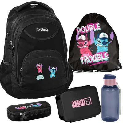 Produktbild von BeUniq Schulrucksack Set 5-teilig STITCH für Jugendliche schwarz Disney