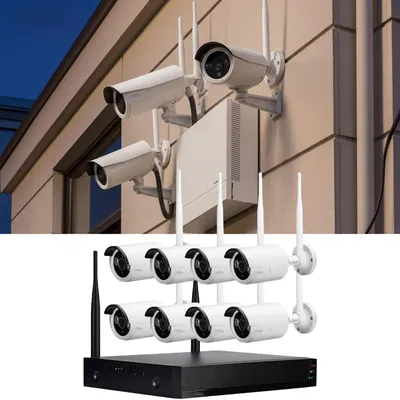 Produktbild von Profi Funk-Überwachungssystem, 8 QHD-2K Kameras & HDD-Rekorder, Tuya App mit Live Fernzugriff, Nachtsicht mit IR-LEDs, wetterfest - IP66