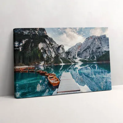Produktbild von Boot auf dem See in den Bergen – Leinwandbild Wandbild – 30x20 cm – Leinwandbilder – Wandbilder – Schlafzimmer – Flur