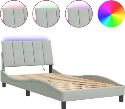 Produktbild von vidaXL Bettgestell mit LED ohne Matratze "Hanko" Hellgrau 100x200 cm Samt
