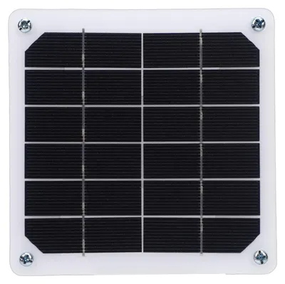 Zdjęcie produktu dla Wentylator solarny 2 w 1, z panelem fotowoltaicznym monokrystalicznym, o mocy 3W, zasilany energią słoneczną, przeznaczony do wentylacji szop, kurników, szklarni, budek dla zwierząt. Kolor: biały