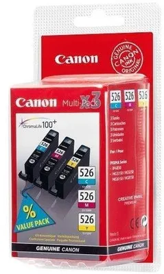 Produktbild von 3 Original Druckerpatronen für Canon Pixma CLI-526 C/M/Y Multi-Pack CLI-526C/M/Y Multi-Pack iP4850, MG5150, MG5250, MG6150, MG8150 - CLI-526C , CLI-526M , CLI-526Y