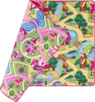 Produktbild von Kinder Straßenteppich Beidseitig Rosa Village Märchenland, Größe:80x160 cm