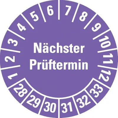 Produktbild von Dreifke® Prüfplakette Nächster Prüftermin, 28-33, violett, Dokumentenfolie, Ø...
