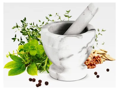 Produktbild von Mörser mit Stößel aus Marmor, Weiß/Grau, 10 cm