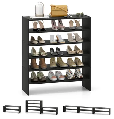 Productafbeelding van COSTWAY schoenenrek, houten schoenenorganizer, 6-laags houten schoenenrek met anti-omvalbeveiliging, schoenenrek voor slaapkamer, hal, zwart