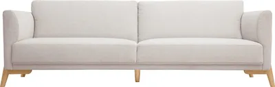Produktbild von Miliboo - Skandinavisches Sofa aus beigem Stoff mit Samteffekt und hellem Holz 4-Sitzer SINDRO