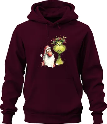 Produktbild von Grinch Weihnachtsmann Weihnachten lustig Geschenk Aquarell Retro Uni Hoodie Kapuzenpullover, Burgundy, 3XL