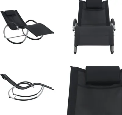Immagine prodotto di vidaXL Lettino prendisole con cuscino in textilene nero - Lettino prendisole - Lettino da giardino - Lettino relax