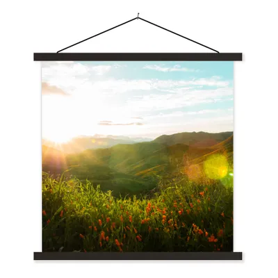 Produktbild von MuchoWow® Textilposter Hügel - Sonnenuntergang - Gras - Grün 40x40 cm mit schwarzem Rahmen - Fotos