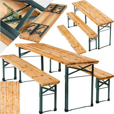Produktbild von tectake Bierzeltgarnitur 3-teilig klappbar Tannenholz und Stahl sitzgruppe bis zu 8 Personen