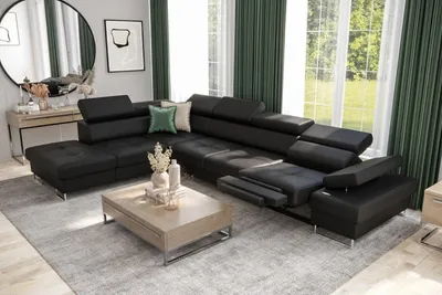 Produktbild von Ecksofa GALAXY RELAX mit Schlaffunktion, 225×350, Bettkasten, Relaxfunktion, verstellbaren Kopfstützen & Armlehne - Kunstleder Schwarz, Links