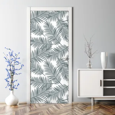 Produktbild von Dekorative Türtapete Türposter selbstklebend Klebefolie Wandaufkleber Graue Palmblätter 77 x 200 cm