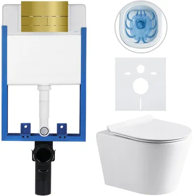 Obrázek produktu pro CERANO - Kompletní podomítkový WC set Lite/Norbi - bílá lesklá - WC tlačítko Line, zlatá - k zazdění - 48,5x36,5 cm