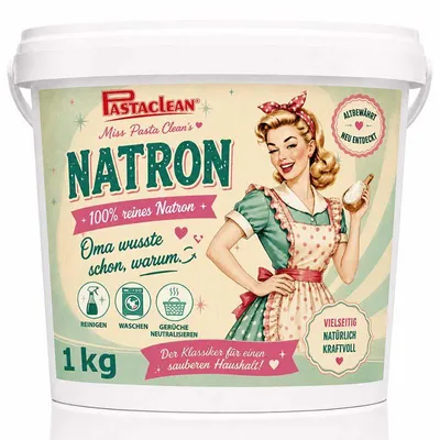 Produktbild von Pastaclean Waschnatron 1 kg – Natron Pulver (Natriumhydrogencarbonat) zum Putzen, als Waschzusatz & gegen Gerüche, Reinigungsnatron, kein Lebensmittel
