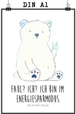 Produktbild von Mr. & Mrs. Panda Bild Eisbär Faul DIN A1 - Weiß - Geschenk, Teddy, wandkunst, Wandbild, Entspannen, Kunstdruck, drucke, Bär, Arbeit, Büro, Homeoffice, wanddeko