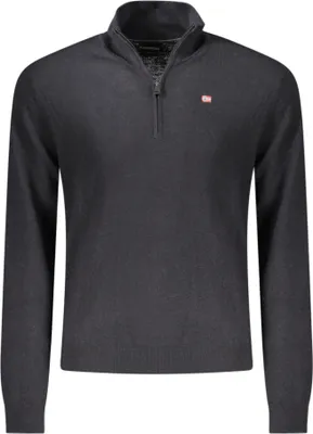 Immagine prodotto di Maglia da uomo in nero - mezza zip e dettagli in ricamo
