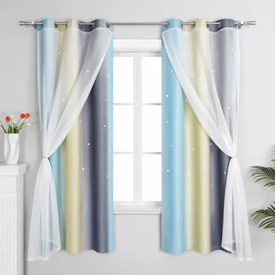 Produktbild von Joyswahl Verdunkelungsvorhänge mit Ösen Sterne Blickdichte Doppelte Gradinen Farbverlauf Thermovorhang für Kinderzimmer BxL 132x160cm Beige