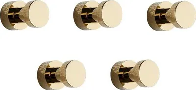 Produktbild von Unyqoos® Handtuchhaken Set 5 – goldene Messing-Wandhaken für Bad & Küche, selbstklebend oder verschraubbar, rostfrei, 3 kg klebend / 10 kg montiert