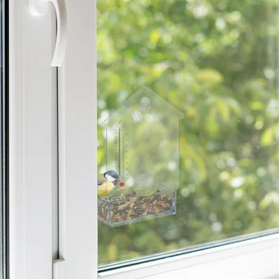 Image de Mangeoire à oiseaux de fenêtre avec thermomètre et ventouses