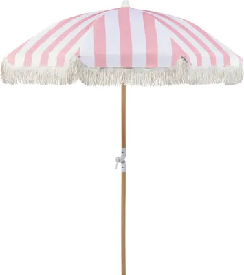 Produktbild von BELIANI Parasol ogrodowy różowy z białym drewniany ⌀ 150 cm składany regulowany kąt nachylenia z pokrowcem retro do ogrodu