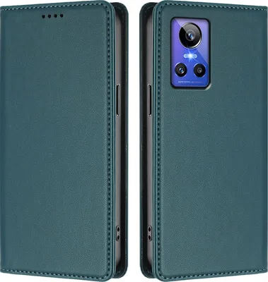 Produktbild von Handyhülle für Realme GT Neo 3, Kunstleder Klapphülle Stoßfeste Magnetische Hülle mit Ständer Grün