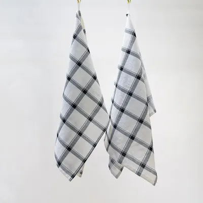 Produktbild von Geschirrtücher 2 Stück 50x75 cm 45% Baumwolle 55% Leinen Schwarz-Weiß Kariert