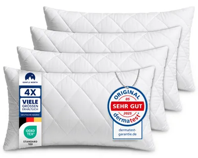 Produktbild von 4er Set Kissen (40x80 cm) - hoher Komfort - Microfaser - Reißverschluss für Füllung - waschbar - allergikergeeignet - erholsam – Kopfkissen