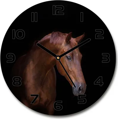 Produktbild von Wanduhr aus Glas 30fi Glasbild Glasuhr Gehärtetes Glas - schwarze-zeiger - Brown horse