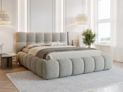 Produktbild von FurniDe24 Polsterbett Ted 200x200 cm - Bett 200x200, Polsterbett mit Bettkasten & Lattenrost - Bouclé-Stoff - Bett Grau (Quelle 83)