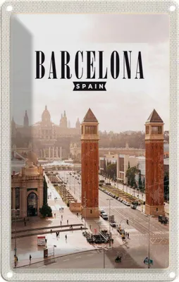 Produktbild von vianmo Blechschild 30x20 cm Barcelona Spanien Panorama Bildmotiv Reisemotiv Abenteuer Reisen Urlaub