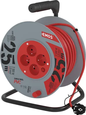 EMOS Prodlužovací kabel na bubnu 25 m / 4 zásuvky / červený / PVC / 230 V / 1 mm2, P194252
