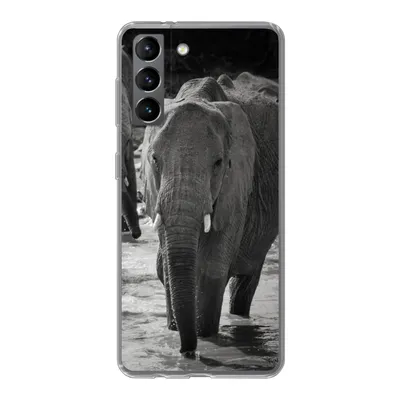 Produktbild von MuchoWow® Handyhülle Schutzhülle Hülle für Samsung Galaxy S21 Elefant - Tiere - Wasser - Schwarz und weiß Silikon Softcase Handy Hülle - Softcase