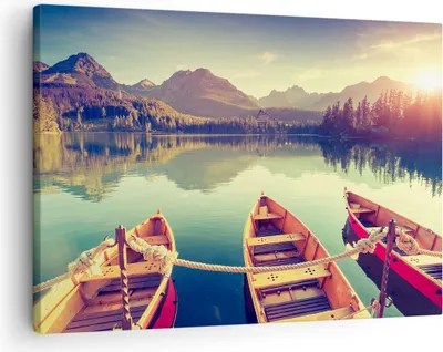 Produktbild von Bild auf Leinwand - Leinwandbild - Berge See Boot - 70x50cm - Wand Bild - Wanddeko - Wandbilder - Leinwanddruck - Bilder - Kunstdruck - Wanddekoration - Leinwand bilder - Wandkunst - AA70x50-3652