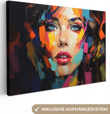 Produktbild von Wanddeko 120x80 cm - Frau - Porträt - Farbenfroh - Kunst, Leinwand Bilder, Gemälde, Wanddeko