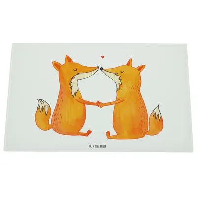 Produktbild von Mr. & Mrs. Panda Glas Schneidbrett Füchse Liebe - Weiß - Geschenk, Fuchs, Ehefrau, Schneidplatte, Ehe, Ehemann, Fox, Hackbrett, Schneidebrett Aus, Schneideplatte