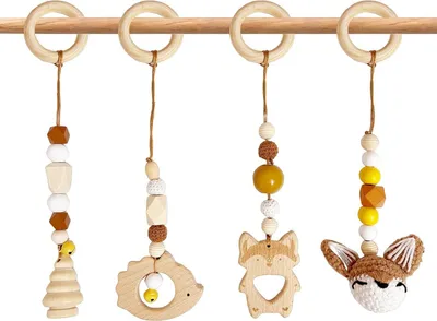 Image de Arche de jeu pour bébé, lot de 4, en bois, structure d'exercice, trapèze pour bébés, pour garçons et filles, à partir de 0 mois, couleur marron