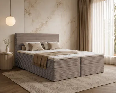 Produktbild von Bett Boxspringbett NESO Topper VISCO mit Bettkästen - Doppelbett, Stauraum, Schlafzimmer, Polsterbett, Bettgestell (160x200, Cappuccino- Tilia 17)