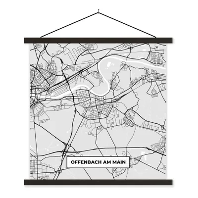 Produktbild von MuchoWow® Textilposter Deutschland - Karte - Offenbach am Main - Karte - Stadtplan 120x120 cm mit schwarzem Rahmen - Aufhängungsset
