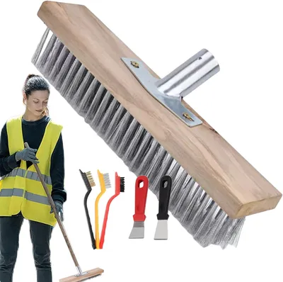 Produktbild von Hochleistungs-Drahtbesen für den Außenbereich mit Metallkopf, Gartenreinigungswerkzeug für Terrasse, Stein und Beton mit robustem Steckgriff