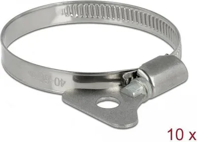 Productafbeelding van DELOCK slangklem met vleugelmoer, 40 - 60 mm, 10 stuks, metaal, vlinderklem, roestvrij staal, metaal, verpakt in polybag, 4 cm, 6 cm