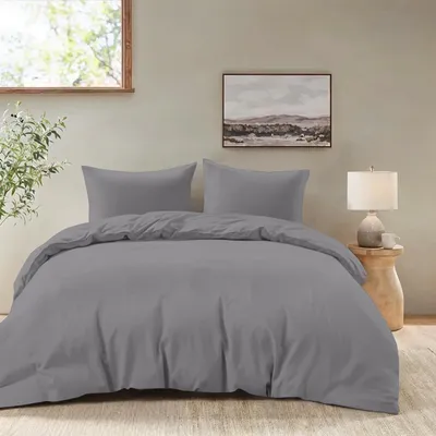 Image de TRANKIELO® - Housse de couette 200x200 cm - 2 taies d'oreiller 80x80 cm - Anthracite - 100% microfibre - e Oeko-Tex