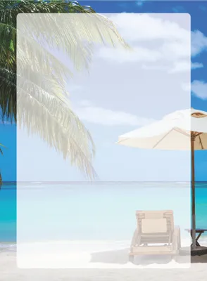 Produktbild von Motivpapier Briefpapier (Strand-5069, DIN A4 100 Blatt) Sandstrand mit Palmen Liegestuhl und Sonnenschirm am blauen Ozean in der Karibik