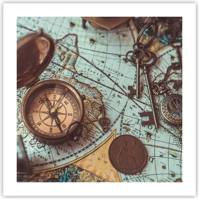 Produktbild von Poster - Poster ohne Rahmen - Kompass Vintage Karte - 50x50 cm - Wand Bild - Wanddeko - Wandbilder - Kunstposter - Wandposter - Bilder - Kunstdruck - Wanddekoration - Wandbild - P2XAC50x50-4302