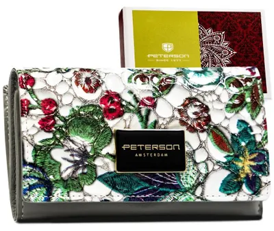 Obrázek produktu pro Peterson dámská peněženka z přírodní kůže RFID šedá květinový vzor 14x9 cm