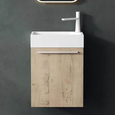 Produktbild von Mai & Mai Badmöbelset Badezimmermöbel Waschbeckenunterschrank in Eiche Greige und Waschbecken Weiß matt BxTxH 46x26x63cm Pisa