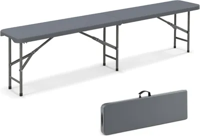 Zdjęcie produktu dla KOMFOTTEU Składana ławka piwna, ławka namiotowa z uchwytem do przenoszenia, ławka ogrodowa z HDPE z metalową ramą, ławka składana o nośności do 300/600 kg