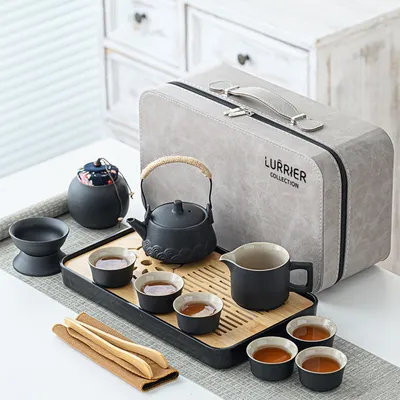 Tragbares Gongfu-Teeservice aus Keramik, 13-teilig, schwarz